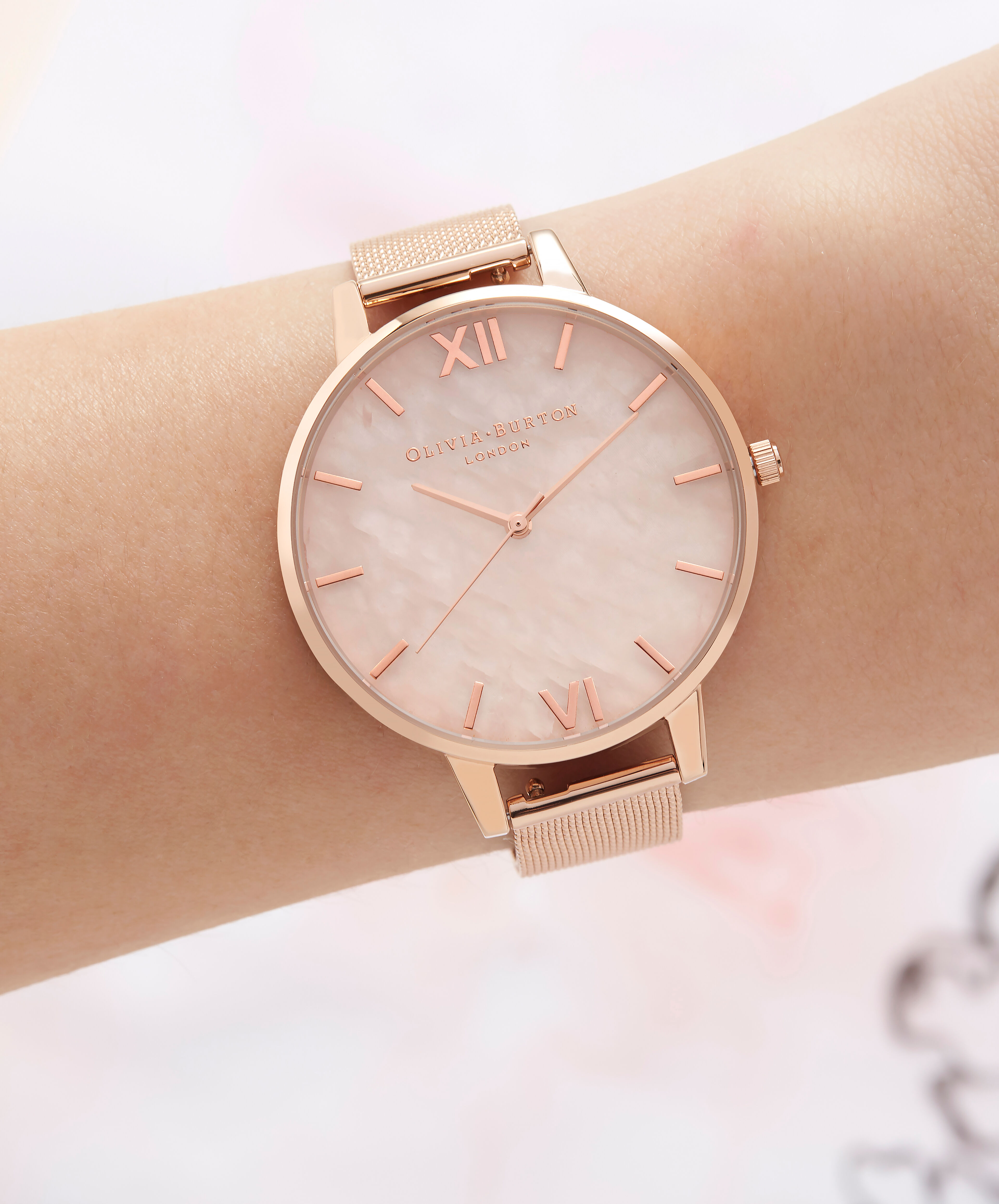 Ladies Semi Precious Rose Gold Mesh Olivia Burton London
