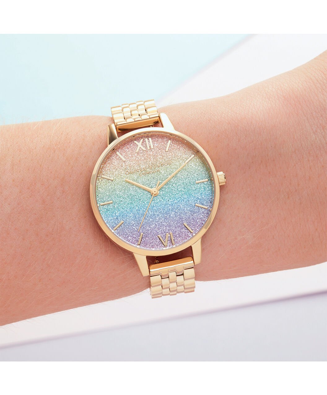 ◆Olivia Burton◆輝き★ダブルリングRainbow Bracelet Rainbow Glitter Dial & Gold Bracelet | Olivia Burton London