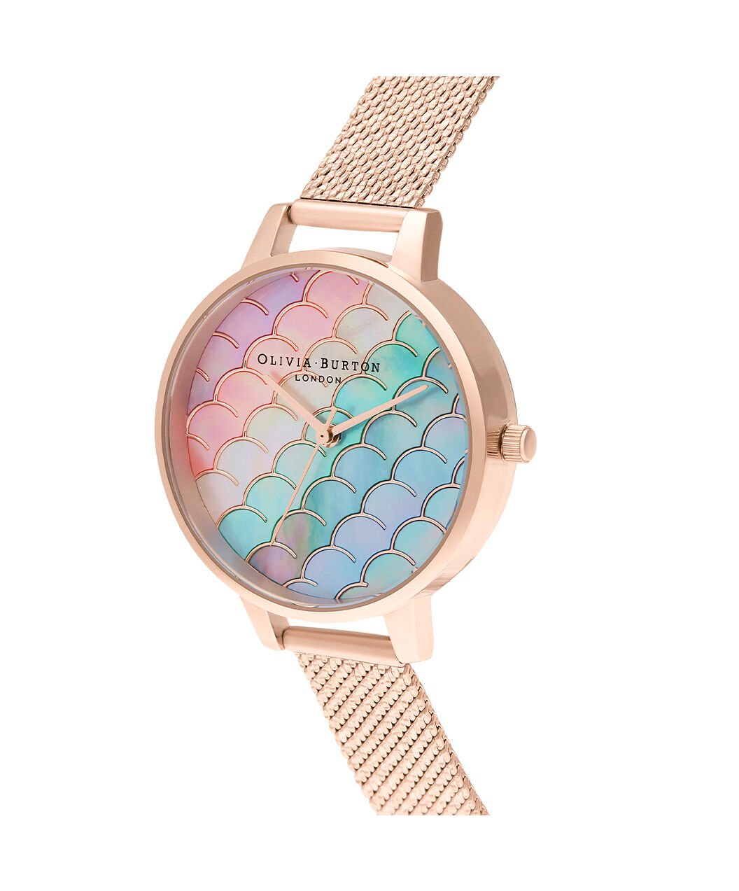 Mermaid Tail Demi Dial Rose Gold Boucle Mesh Watch Olivia Burton London