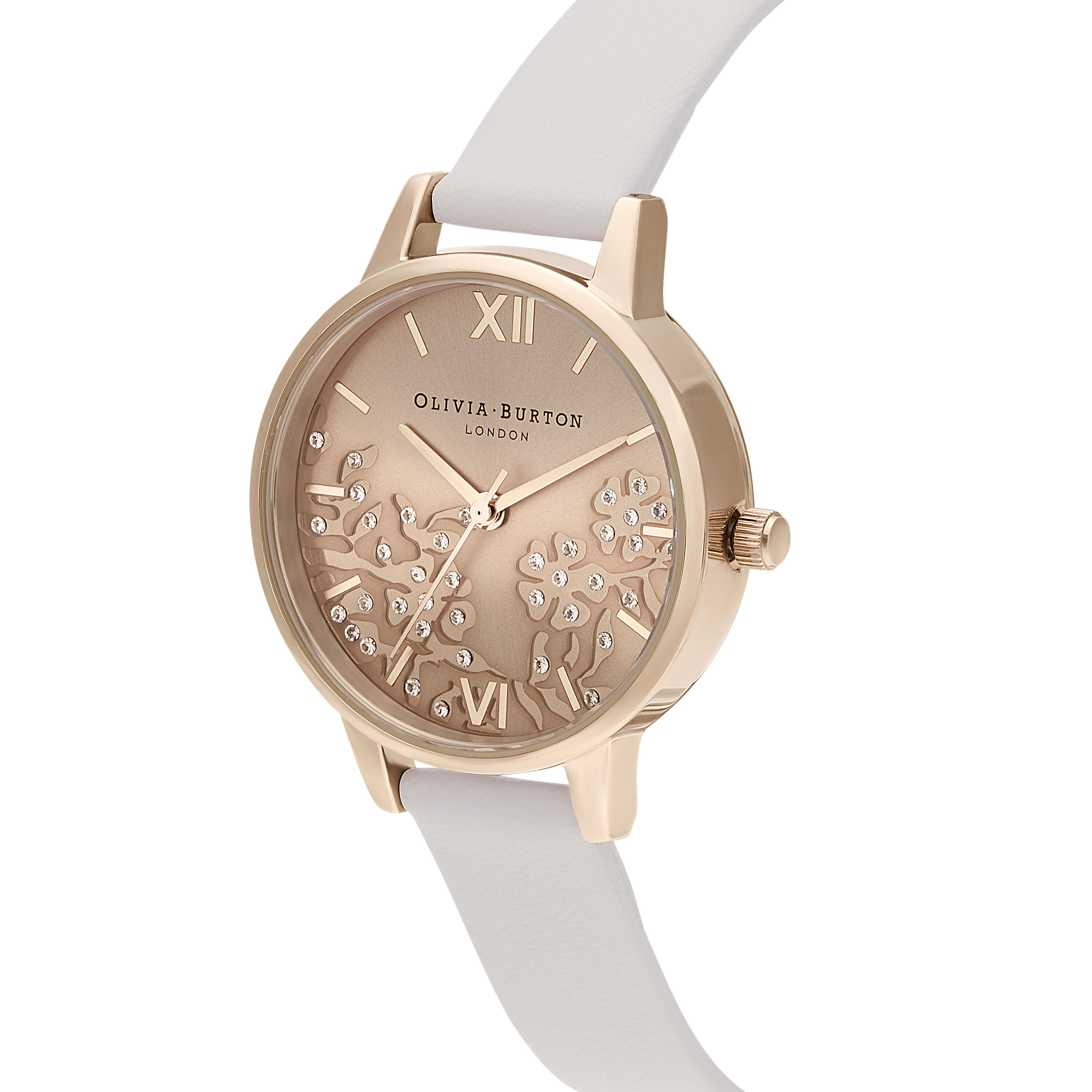 Bejeweled Lace 30mm Carnation Gold Blush Leather Strap Watch Olivia Burton London