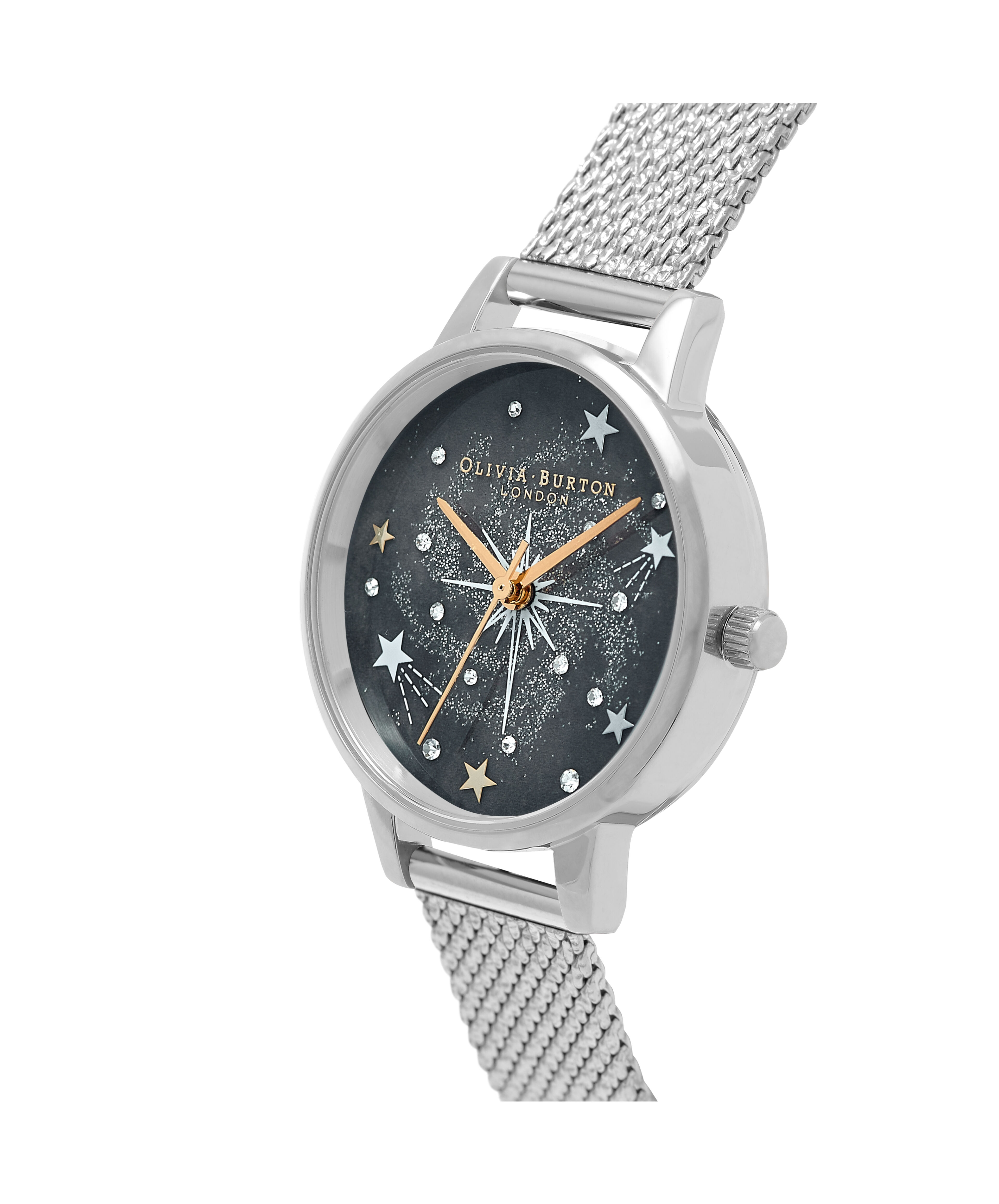 Celestial 30mm Black Silver Mesh Watch Olivia Burton London
