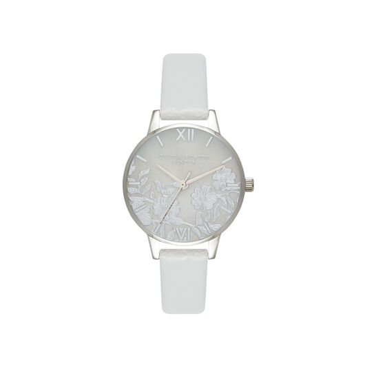 Olivia Burton Lace Detail Mother of Pearl Grey & Silver Watch