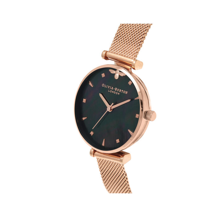  Queen Bee Black Mother of Pearl Rose Gold Mesh 
