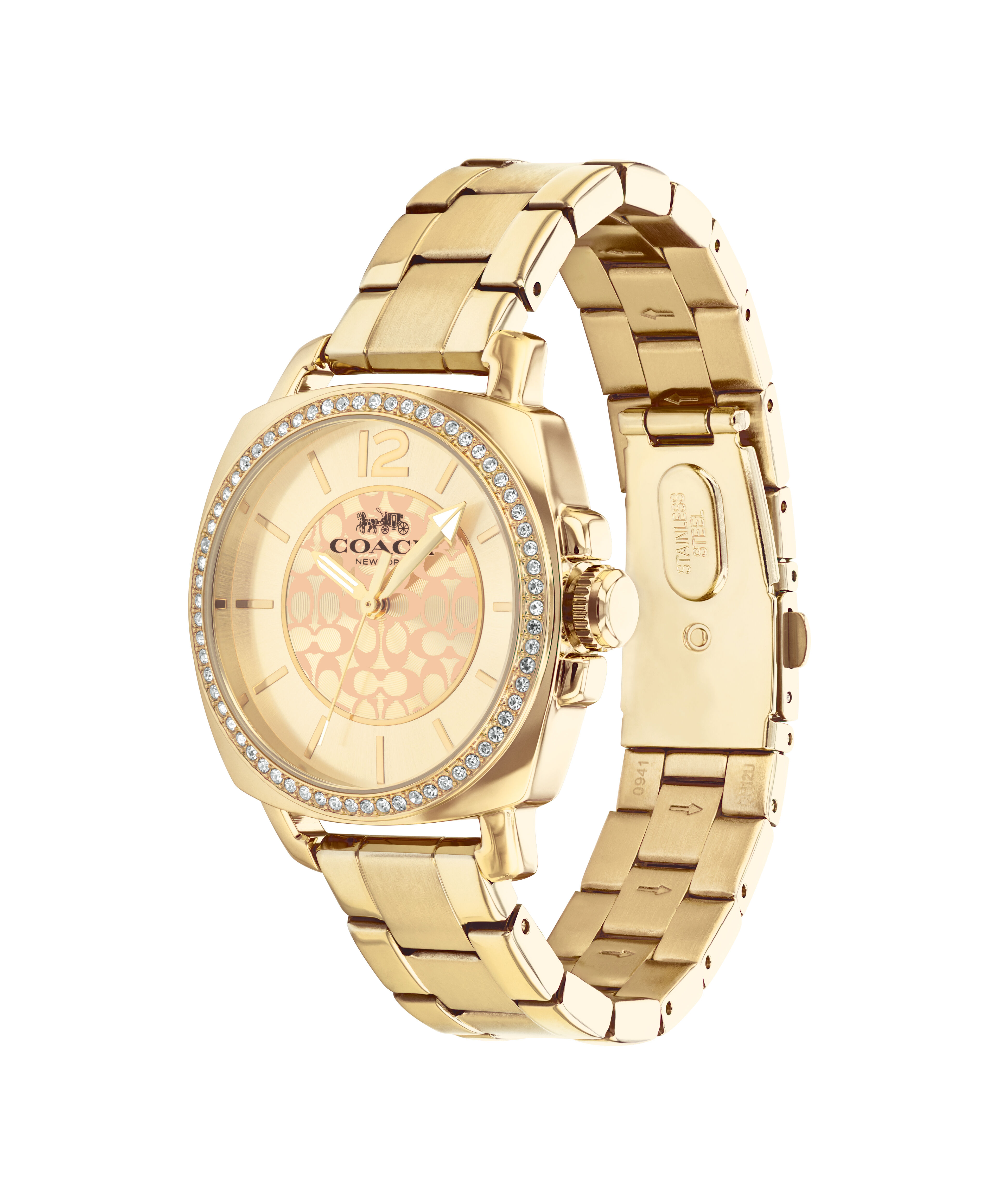 Coach Movado Company Store Coach Boyfriend Gold Bracelet Watch with Crystals