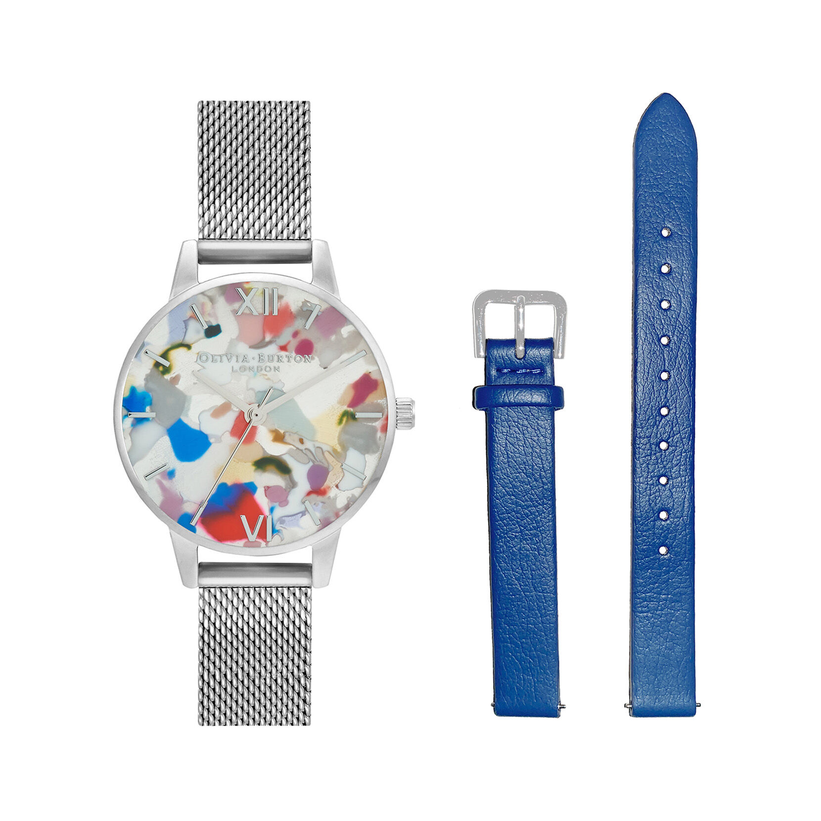 Pop Art 30mm Silver Blue Eco Vegan Strap Gift Set Olivia Burton London