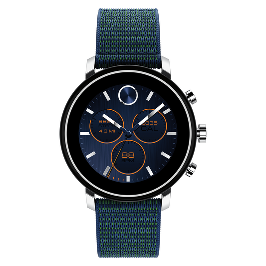 Movado Movado Connect 2.0 stainless steel smart watch with blue fabric sport strap