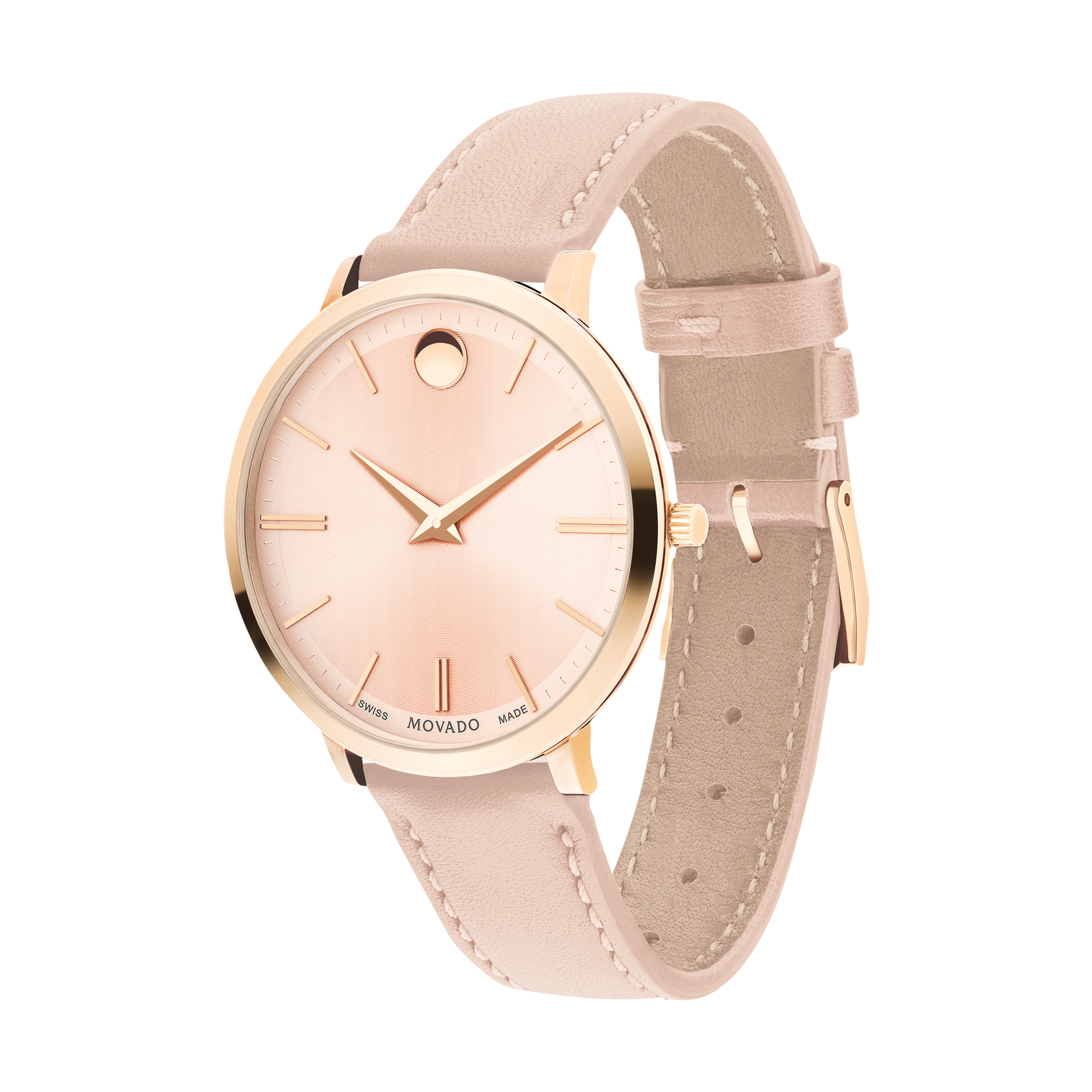 Movado Movado Ultra Slim pale rose gold watch with light pink dial and light pink strap