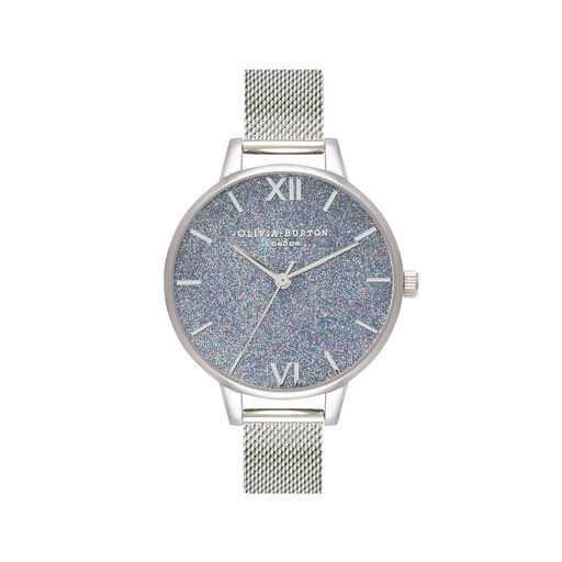 34mm Blue & Silver Mesh Watch