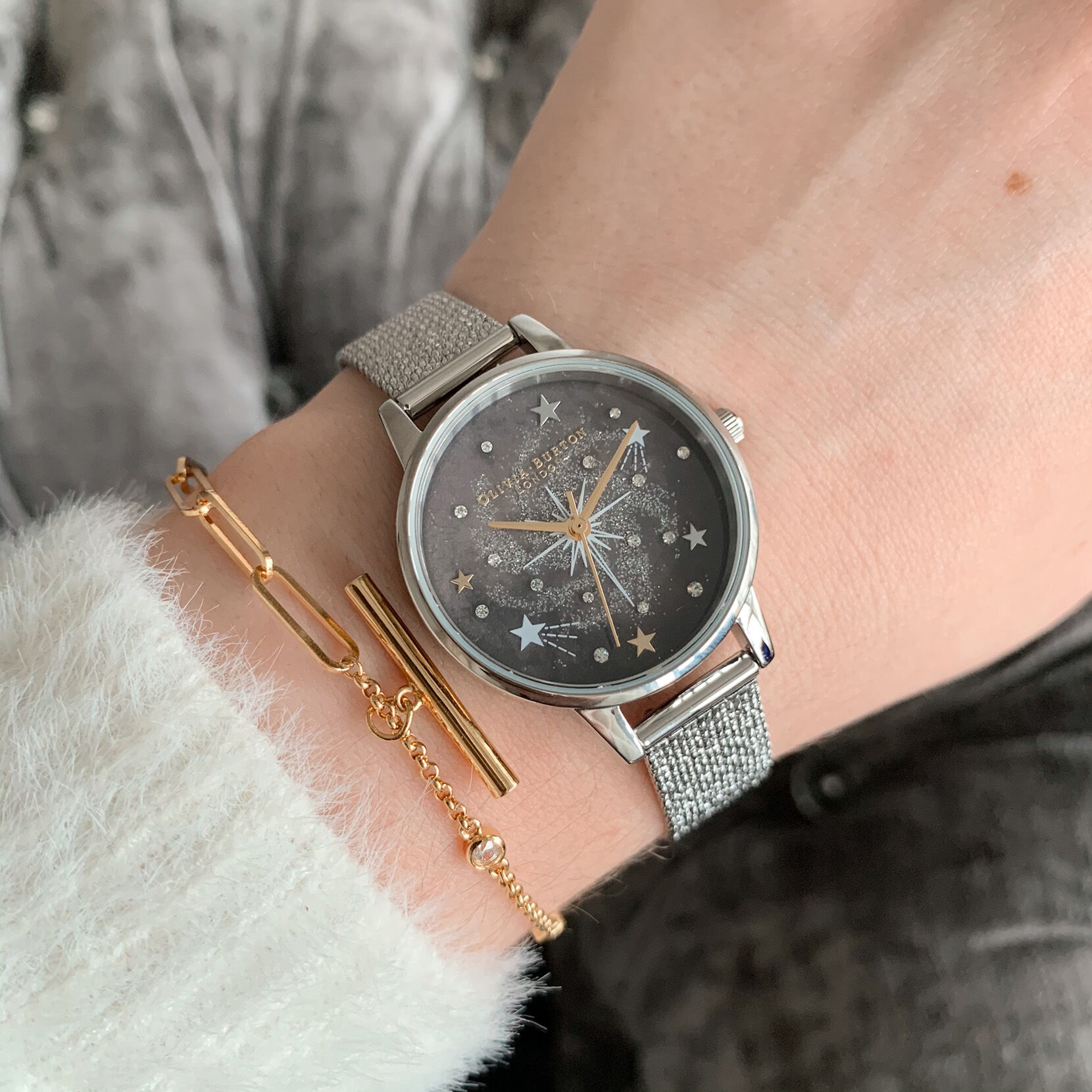 Olivia burton sunray new arrivals silver mesh watch
