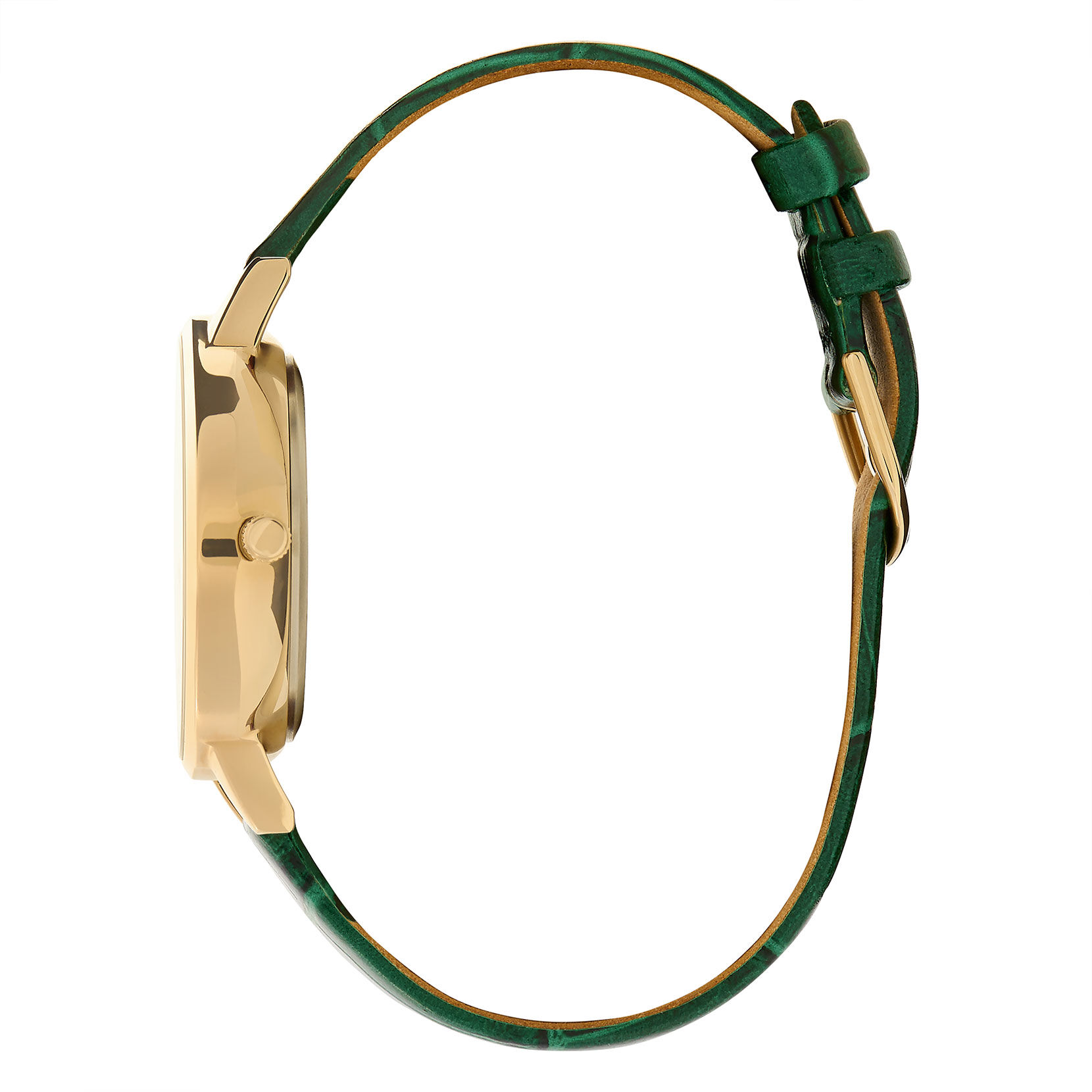 Multifunction 34mm Gold & Forest Green Leather Strap Watch