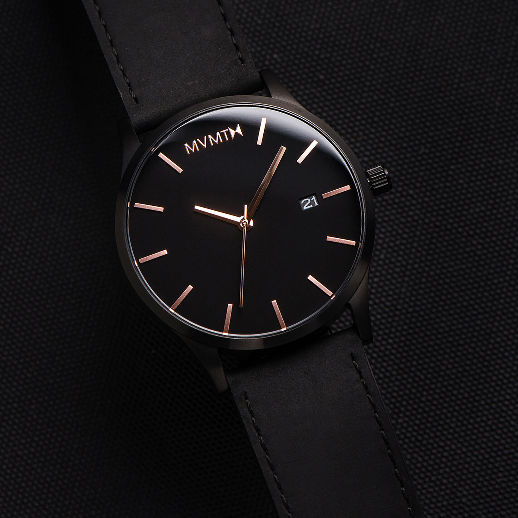 Black Rose Leather Men's Watch, 45mm