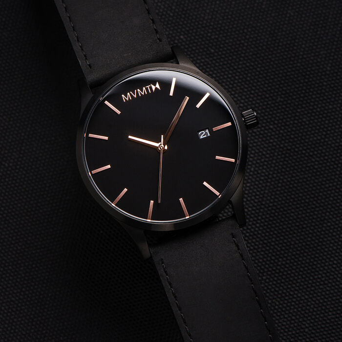 Black Rose Leather Men's Watch, 45mm