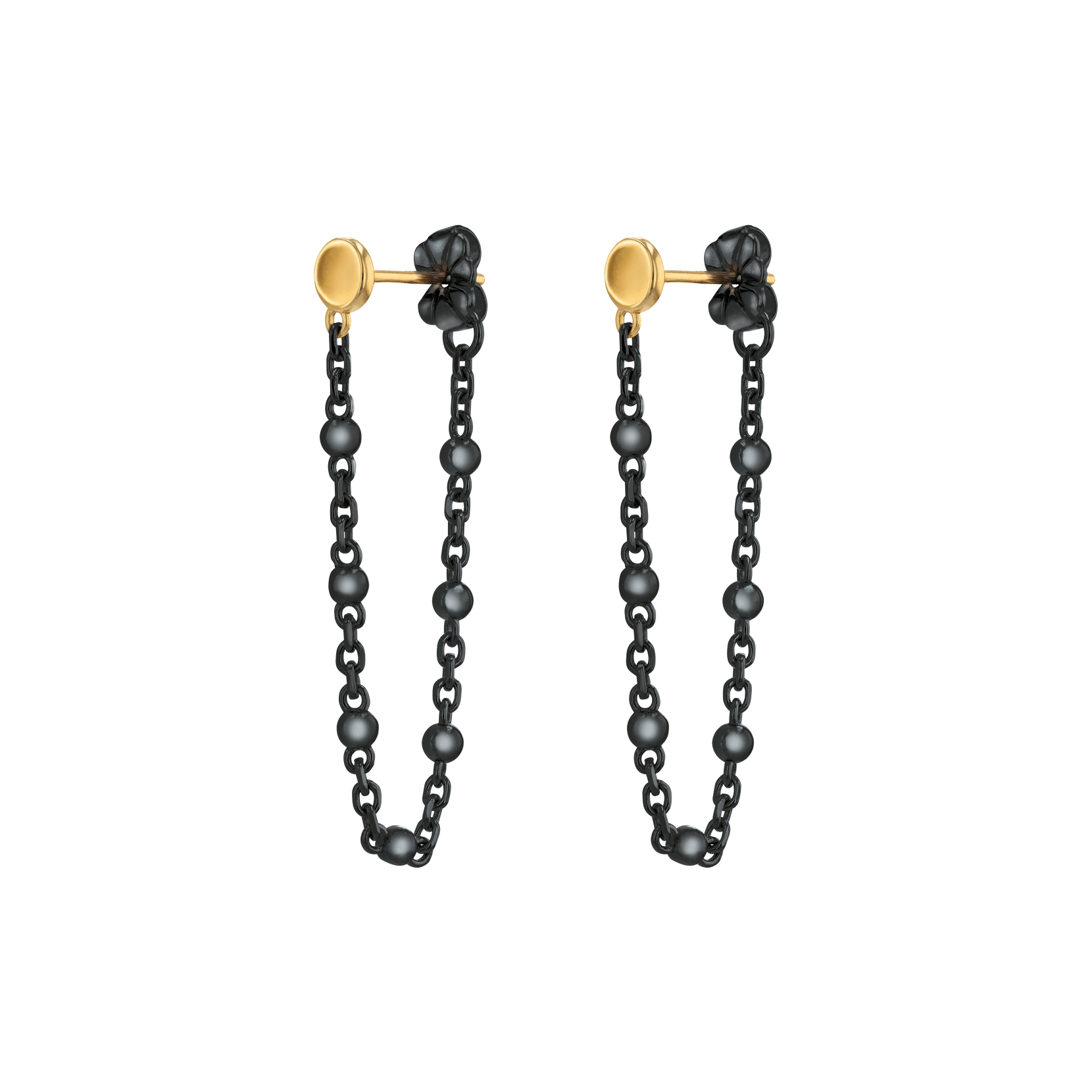 Movado Movado Ball Chain Collection Black Front Back Earrings with Gold Detail