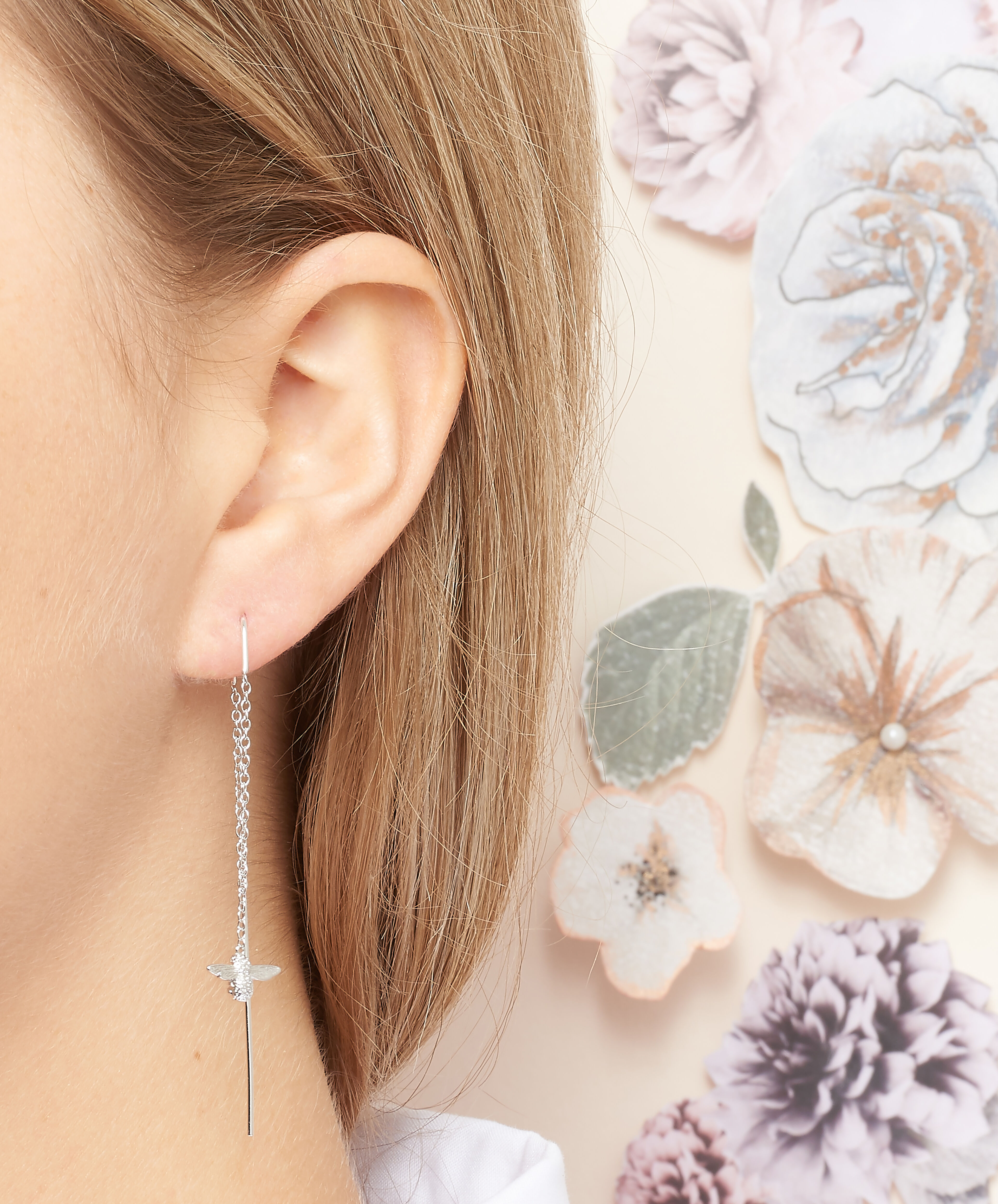 Olivia Burton Movado Company Store Ladies 3D Bee Threader Earrings Silver