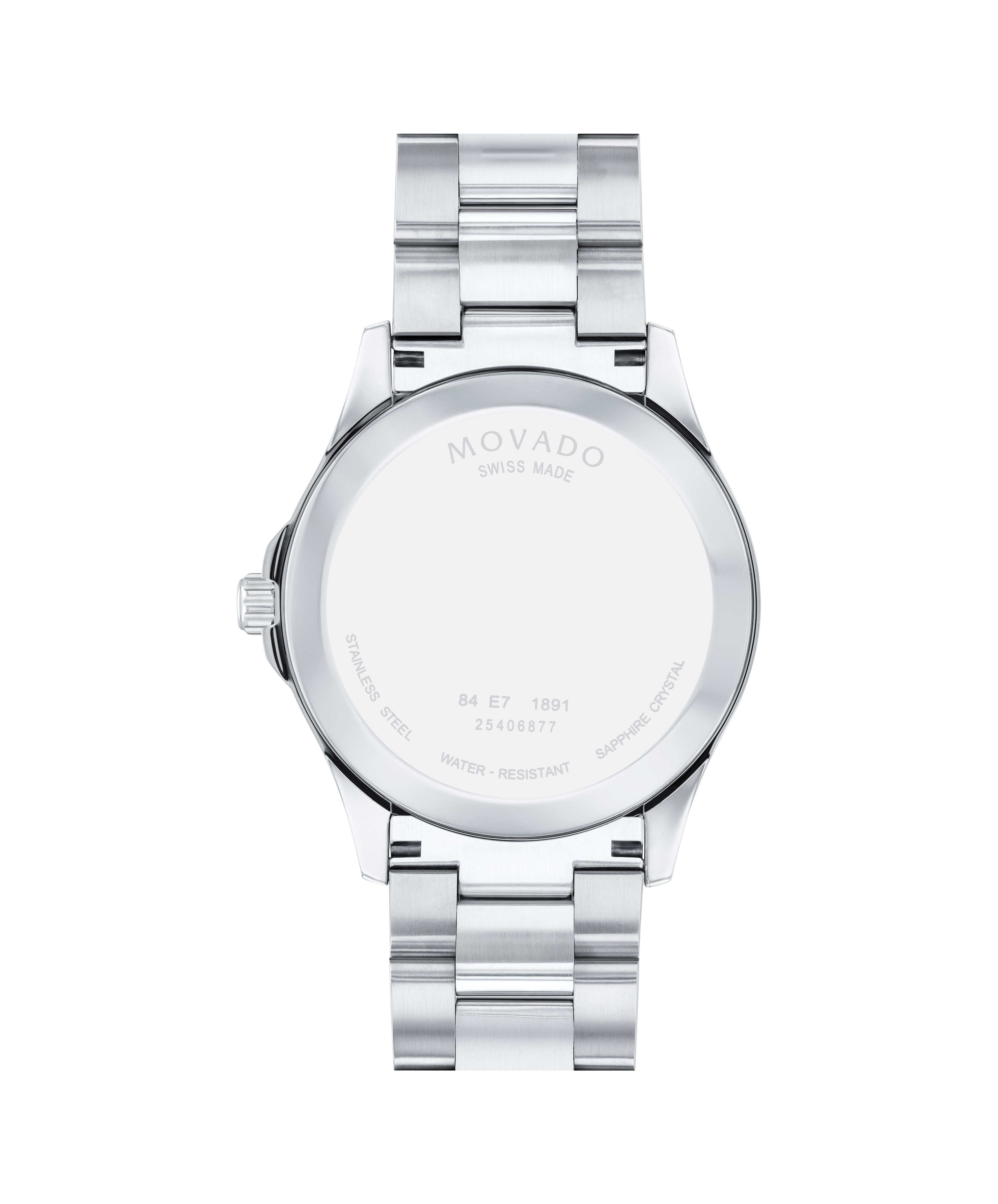 Movado Mens Challenger Quartz Watch Blue Museum Dial Silver Dot Hands Slvr Braclet 0607718
