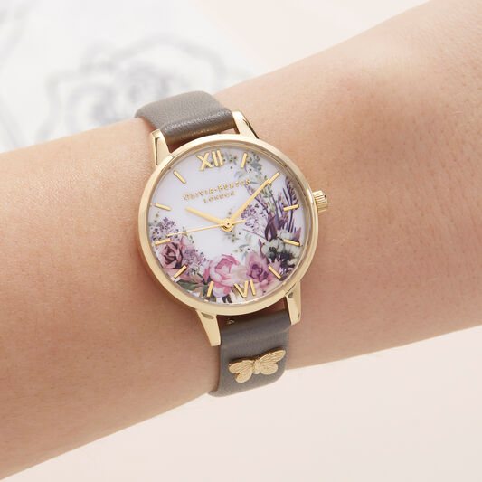 Olivia Burton Enchanted Garden London Grey & Gold Watch