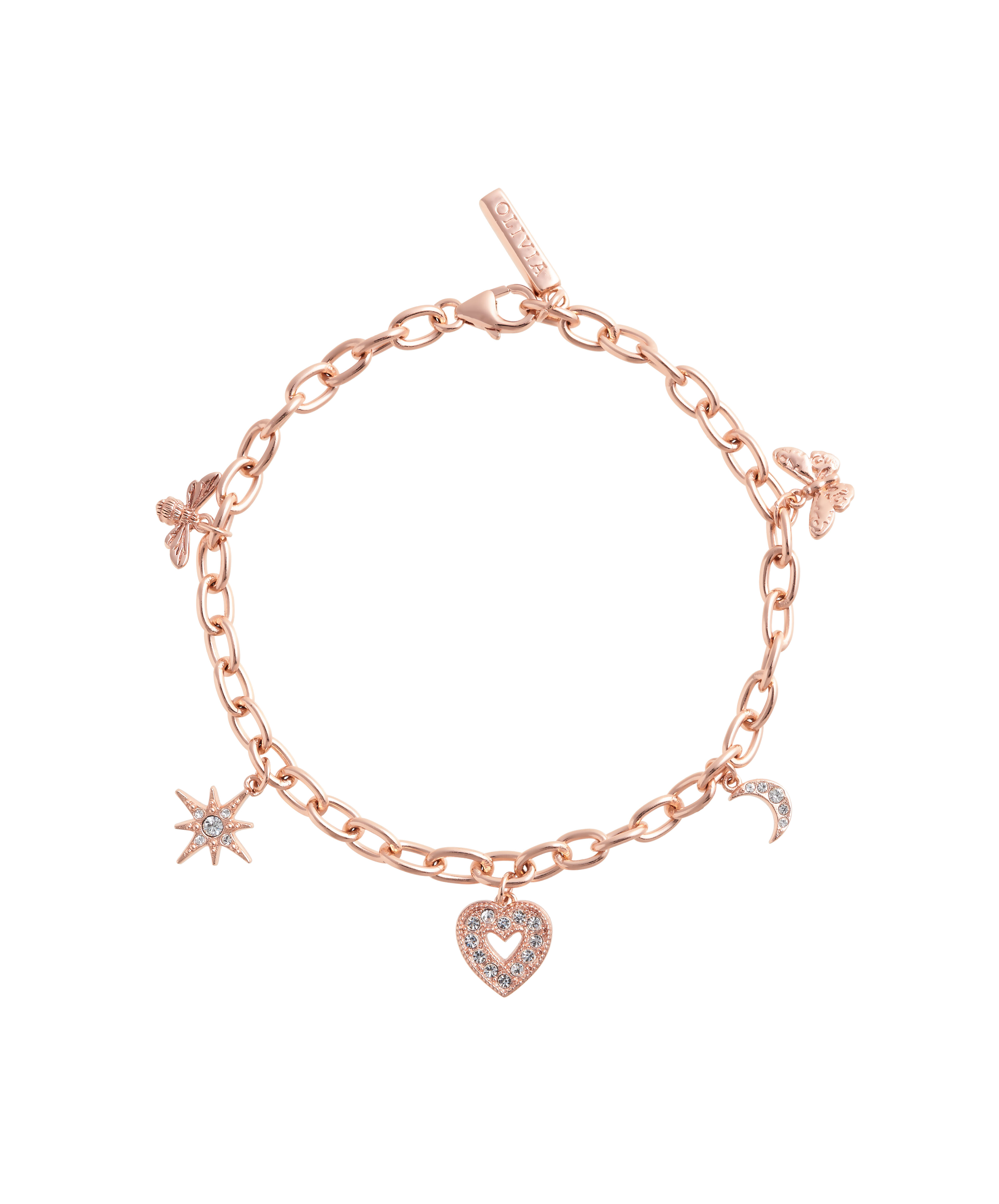 Night Garden Rose Gold Charm Bracelet M L Olivia Burton London