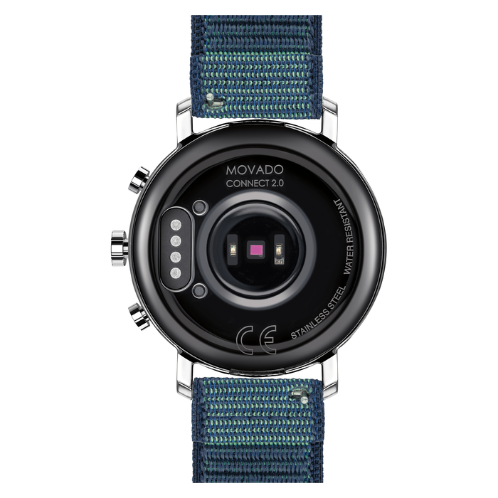 Movado Movado Connect 2.0 stainless steel smart watch with blue fabric sport strap