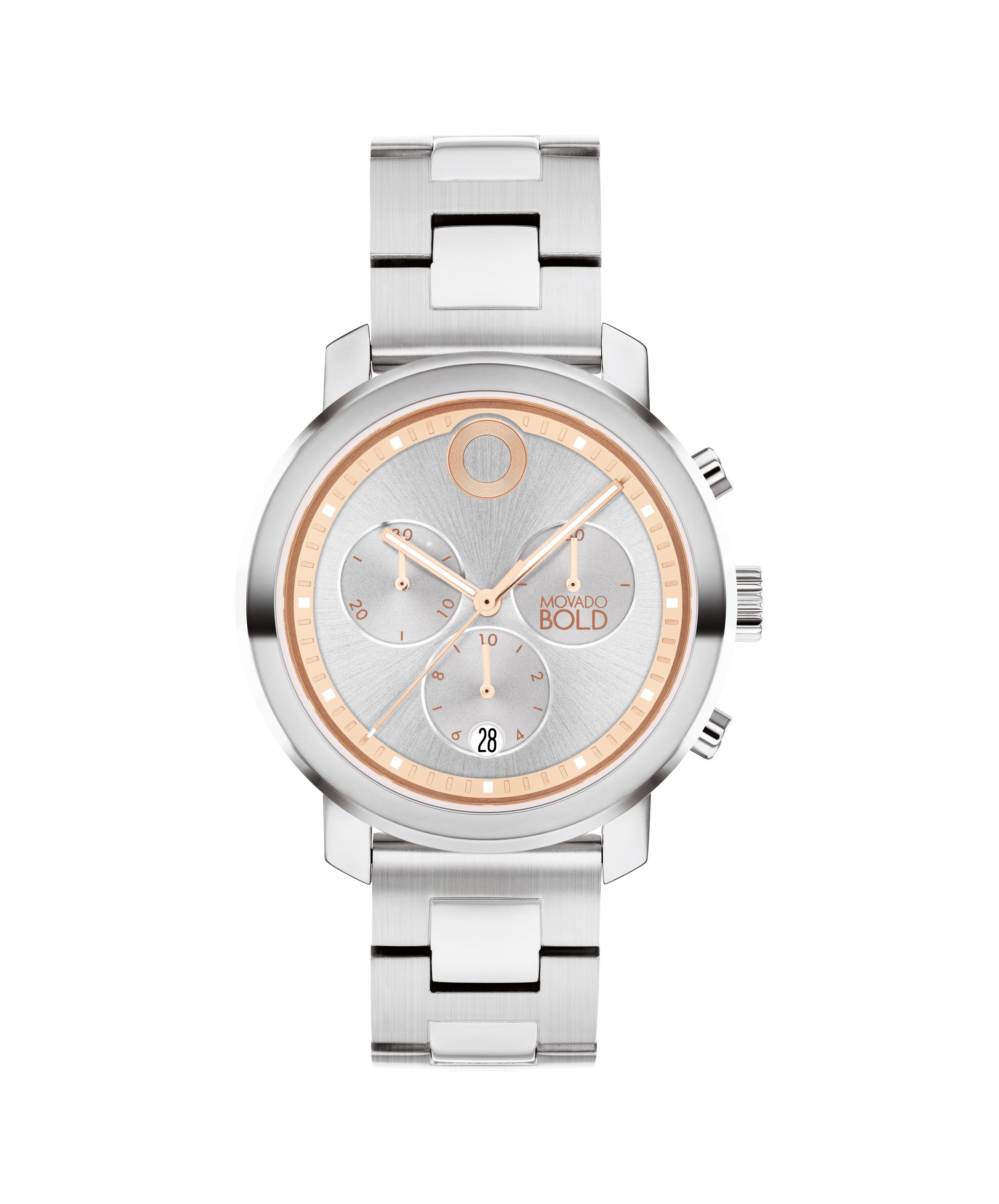 All silver movado watch top