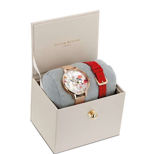 38mm Rose Gold & Red Eco Vegan Strap Gift Set