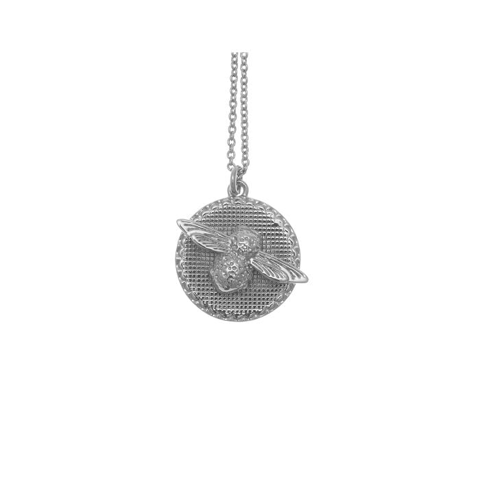 3D Bee & Coin Necklace Silver