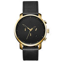 Gold Black Leather Chronograph Men's Watch, 45mm