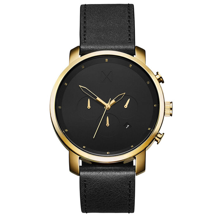 Gold Black Leather Chronograph Men's Watch, 45mm