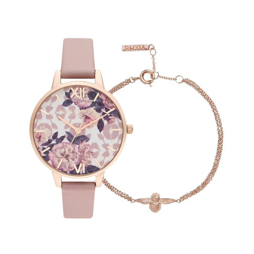 Wildflower Women's Vegan Watch & 3D Bee Bracelet Gift Set, 34mm