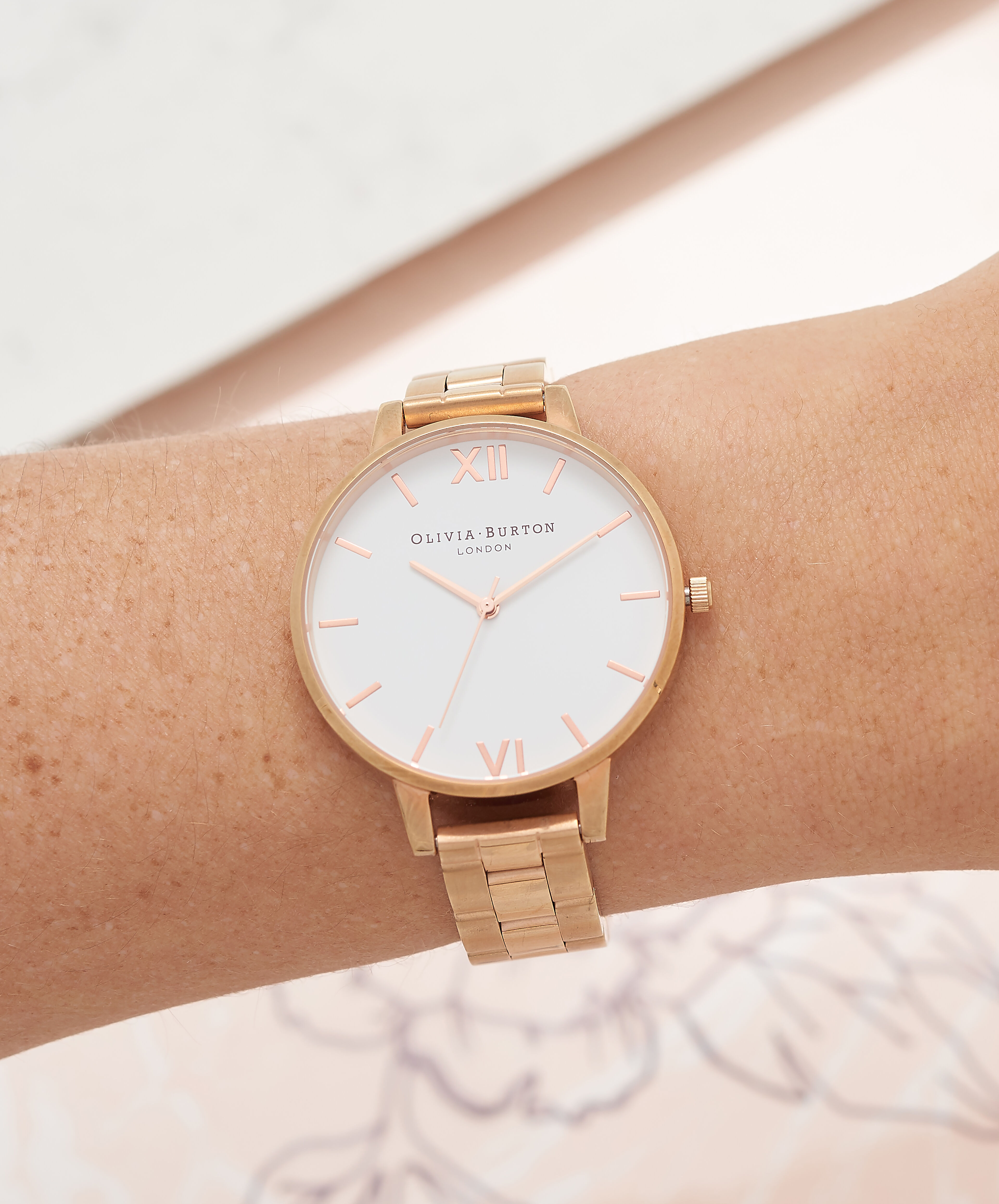 Olivia burton white dial rose gold mesh watch store