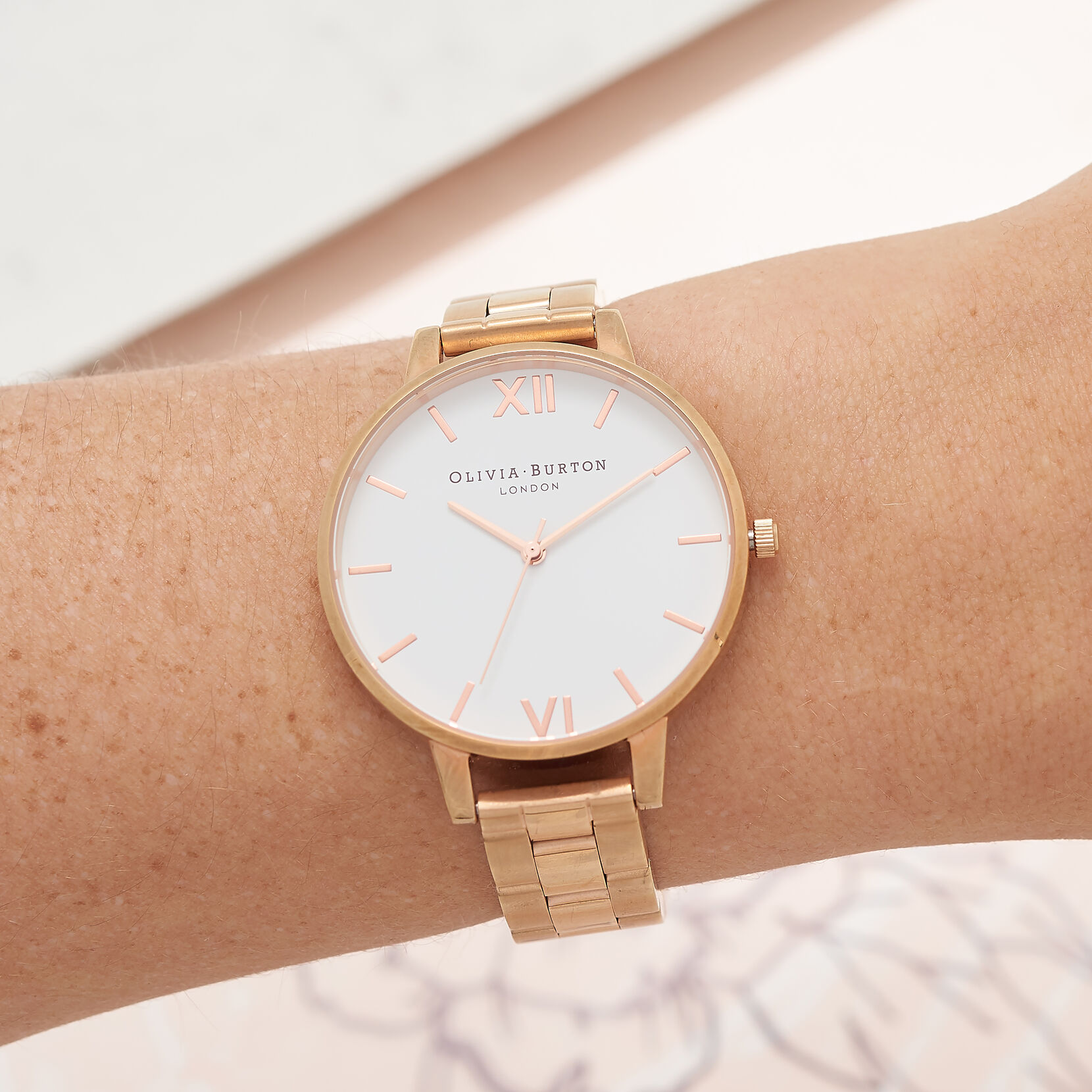 Olivia Burton White Dial Bracelet Rose Gold Women's Watch, 38mm