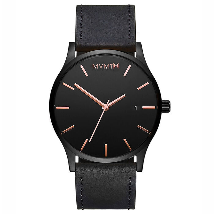 Black Rose Leather Men's Watch, 45mm