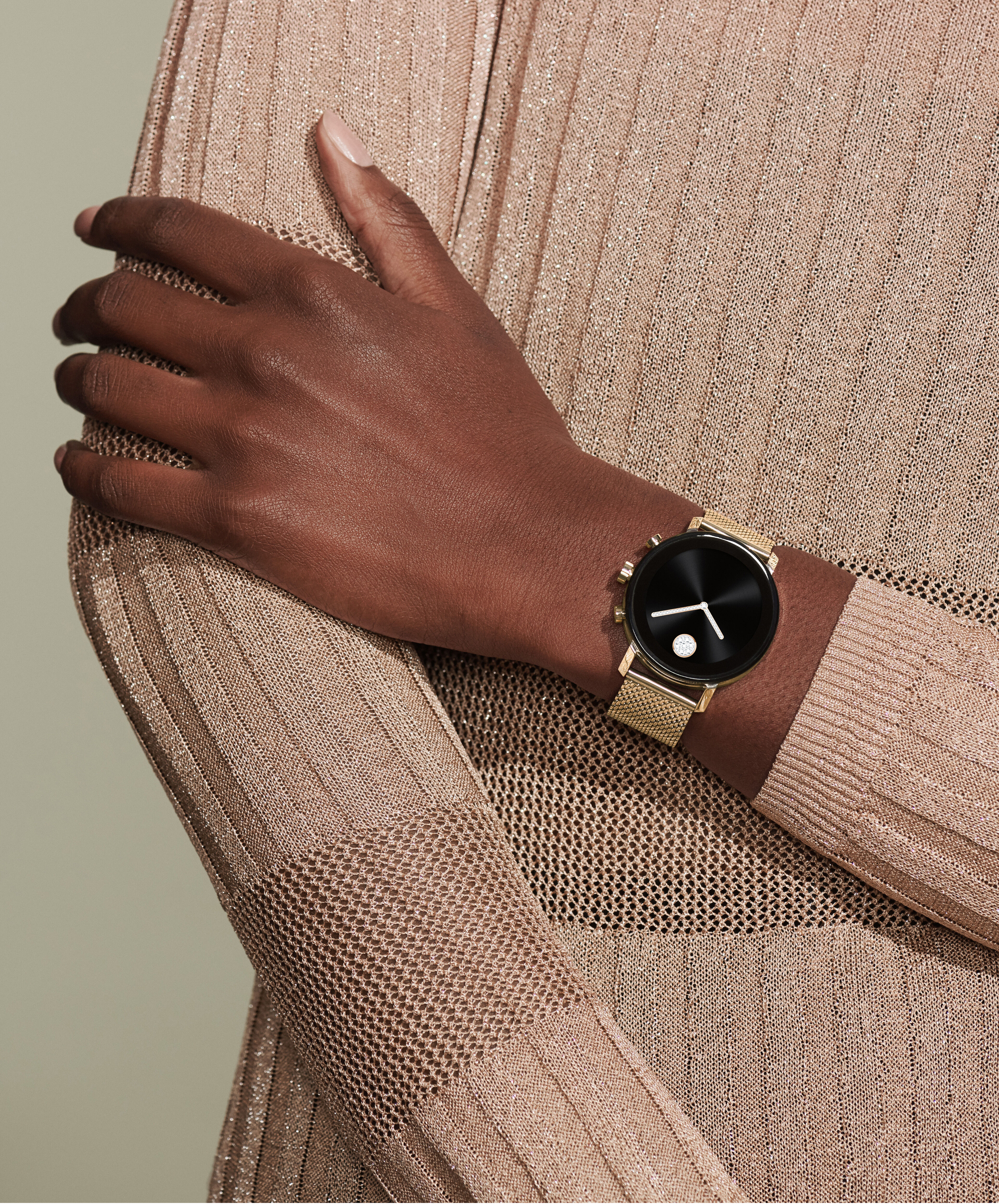 Movado Movado Connect 2.0 pale rose gold smart watch with pale rose gold mesh bracelet