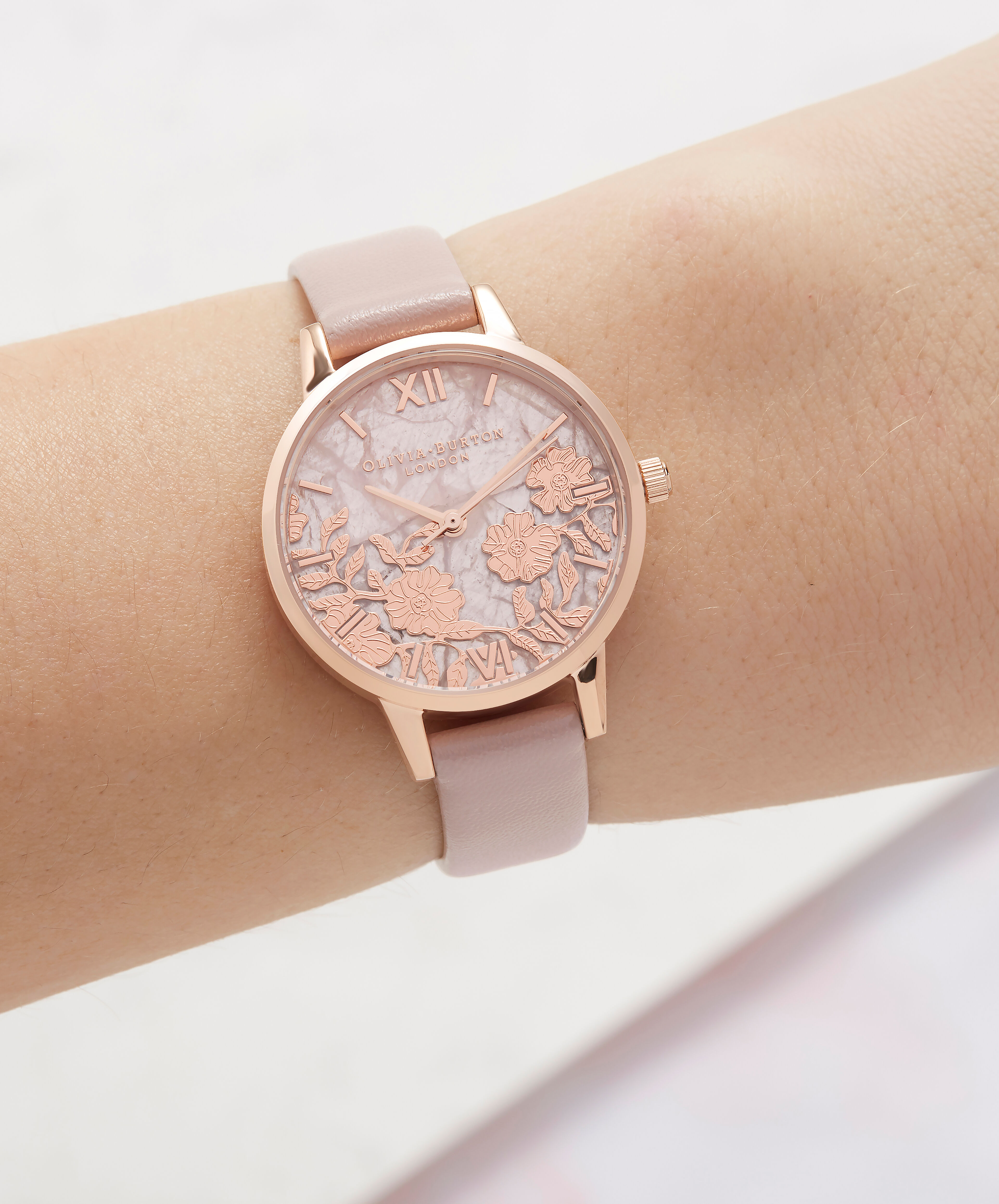 Olivia Burton Movado Company Store Ladies Semi Precious Rose Quartz Vegan Rose Sand Rose Gold