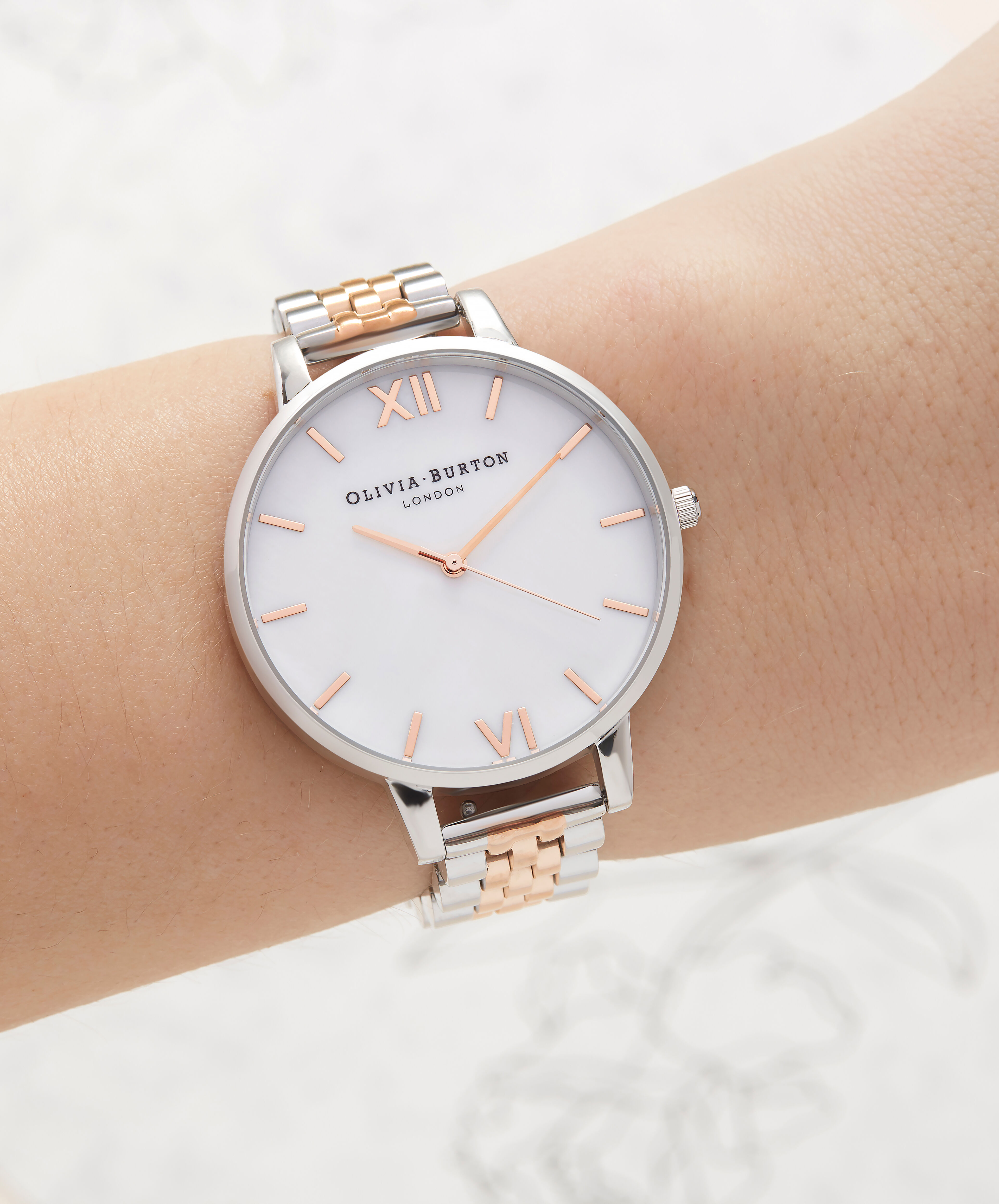 Ladies Mother of Pearl White Bracelet Rose Gold Silver Olivia Burton London