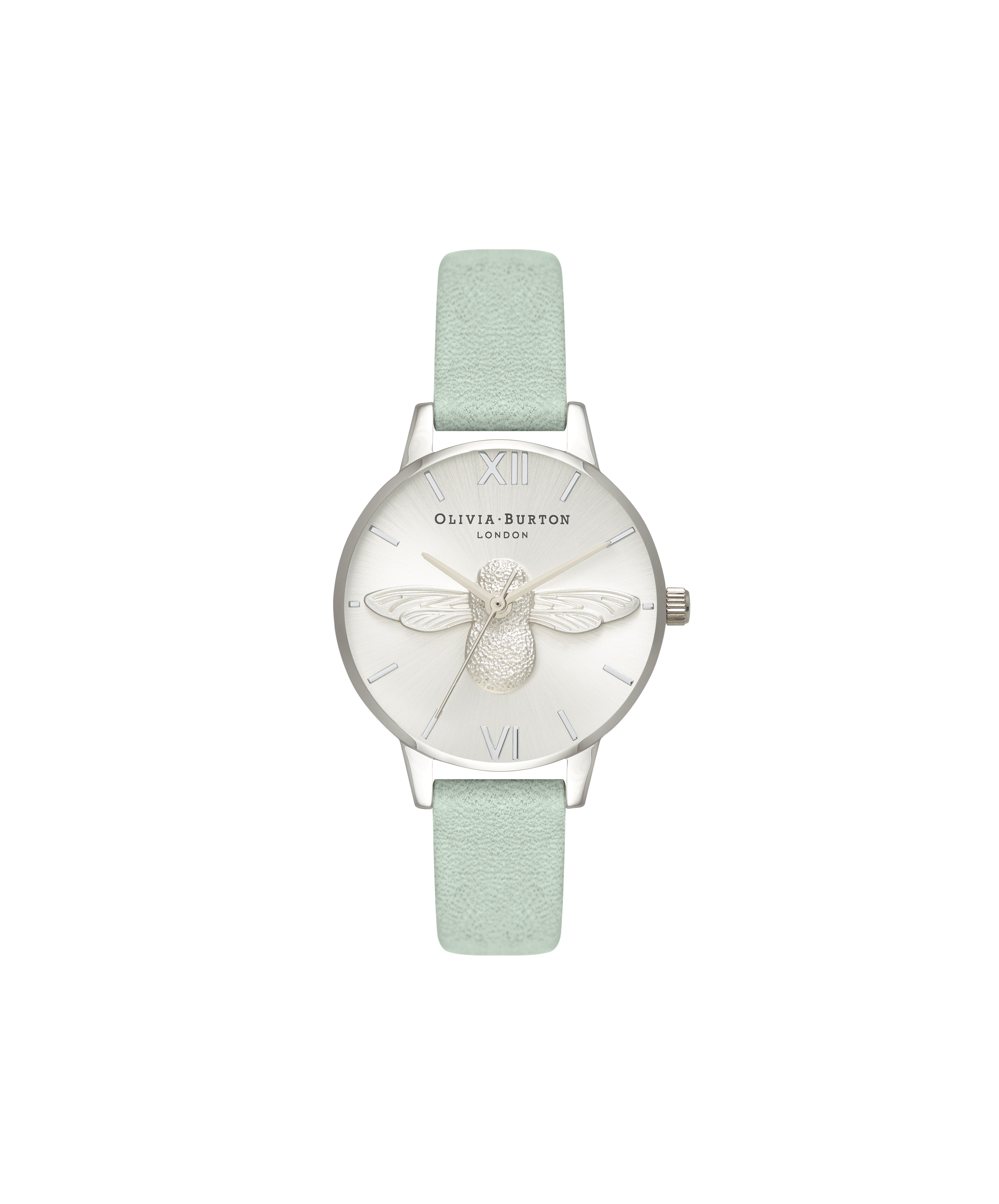 Ladies 3D Bee Sage Silver Olivia Burton London