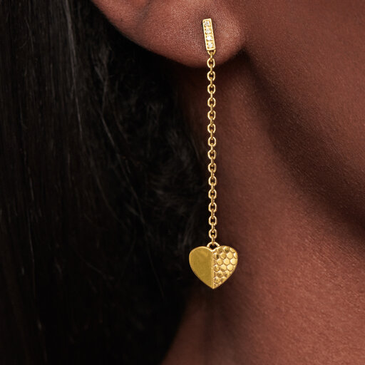 Heart Charm and Diamond Drop Women's Earrings