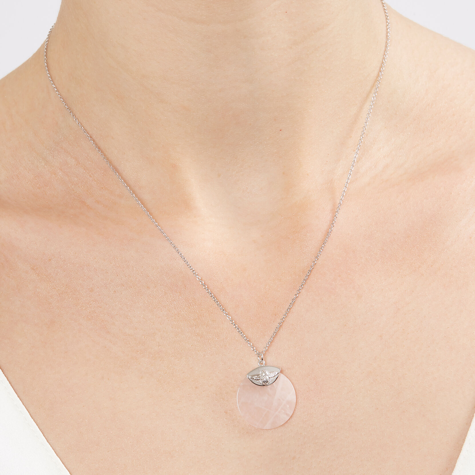 Olivia Burton Semi Precious Necklace Silver & Rose Quartz