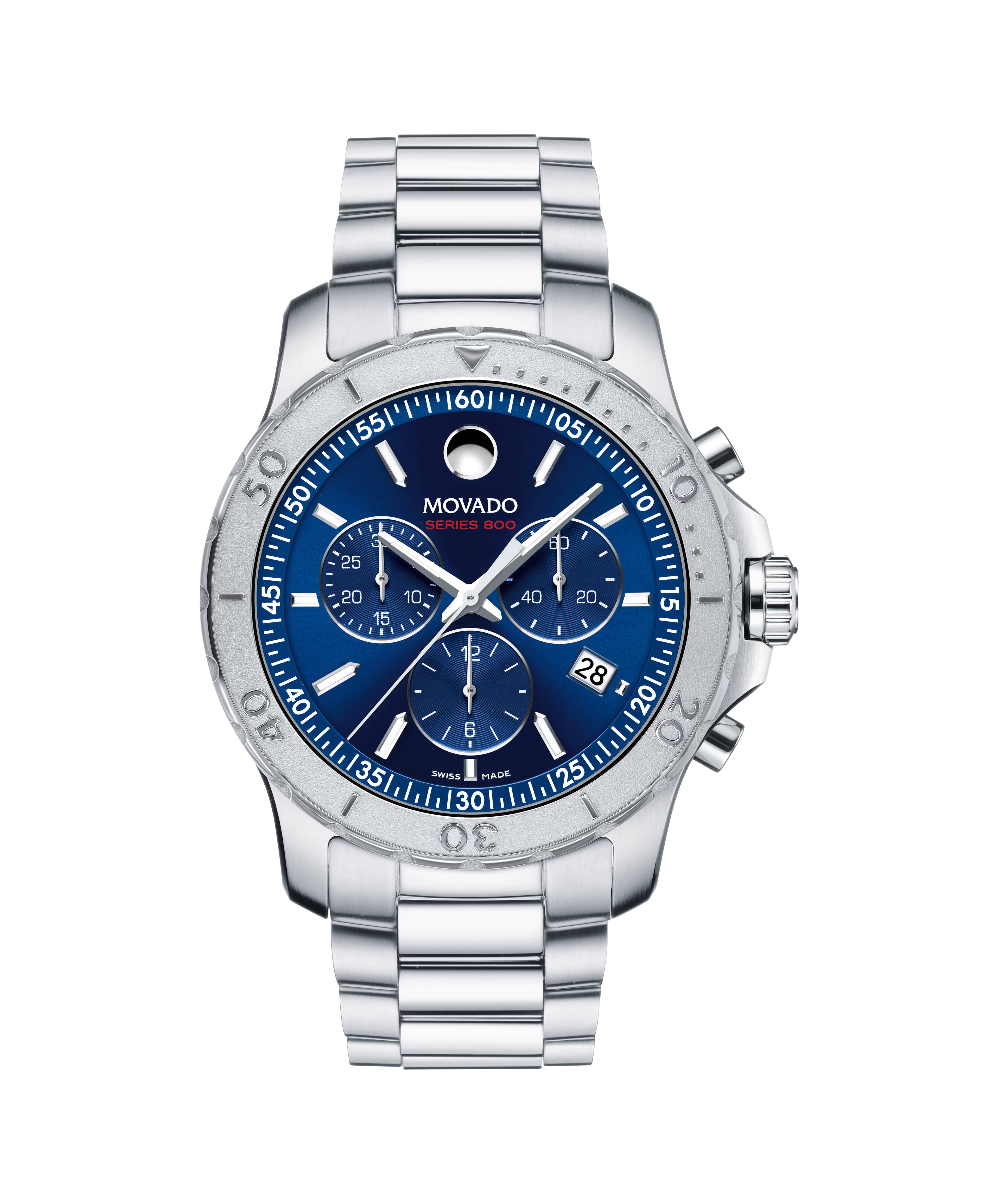 Movado Movado Company Store Movado Collection men s stainless steel chronograph watch with blue dial
