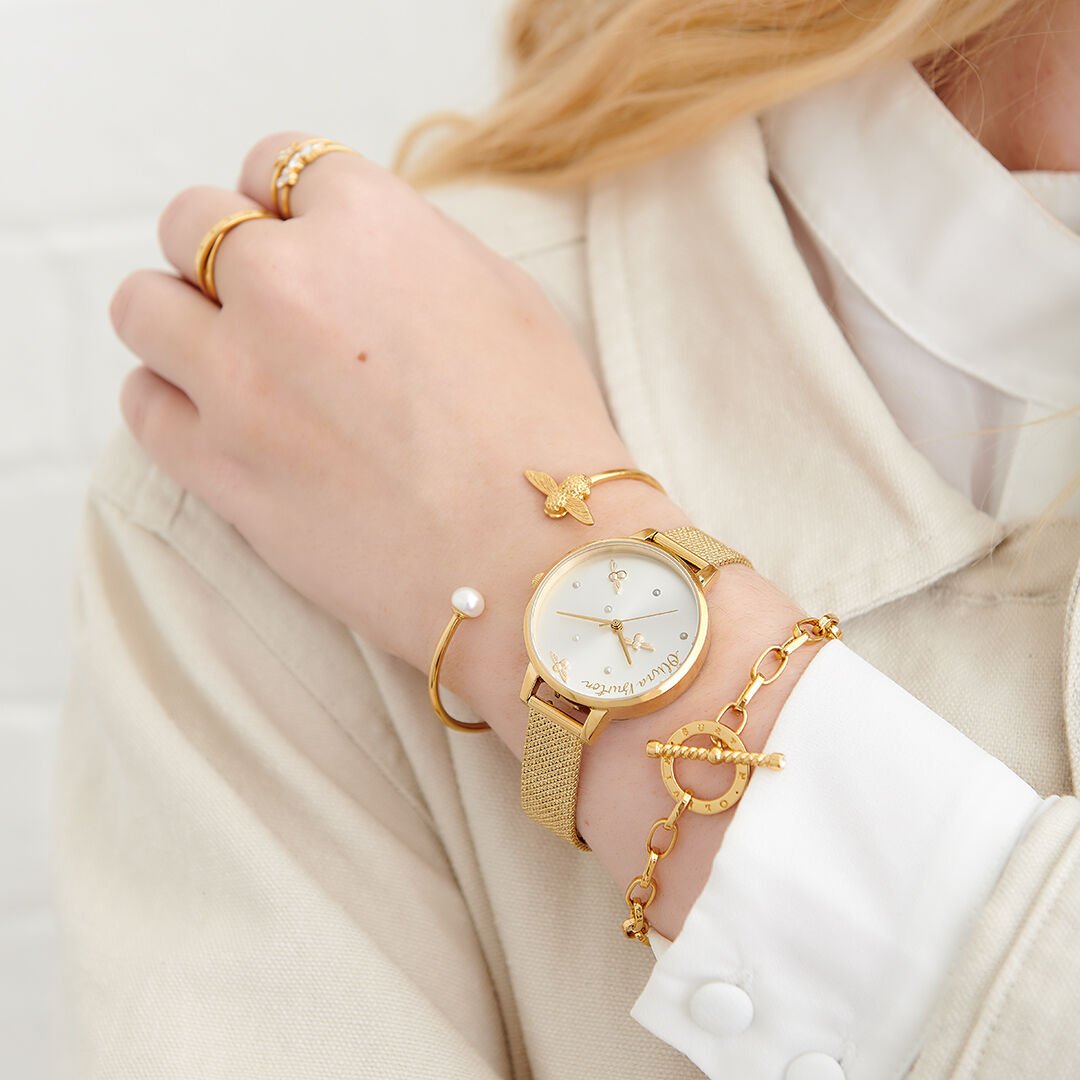 Classic 30mm Wonderlust White & Silver Mesh Watch | Olivia