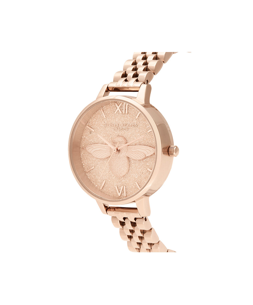 Olivia Burton Glitter Dial Link Bracelet Watch 34mm Rose Gold