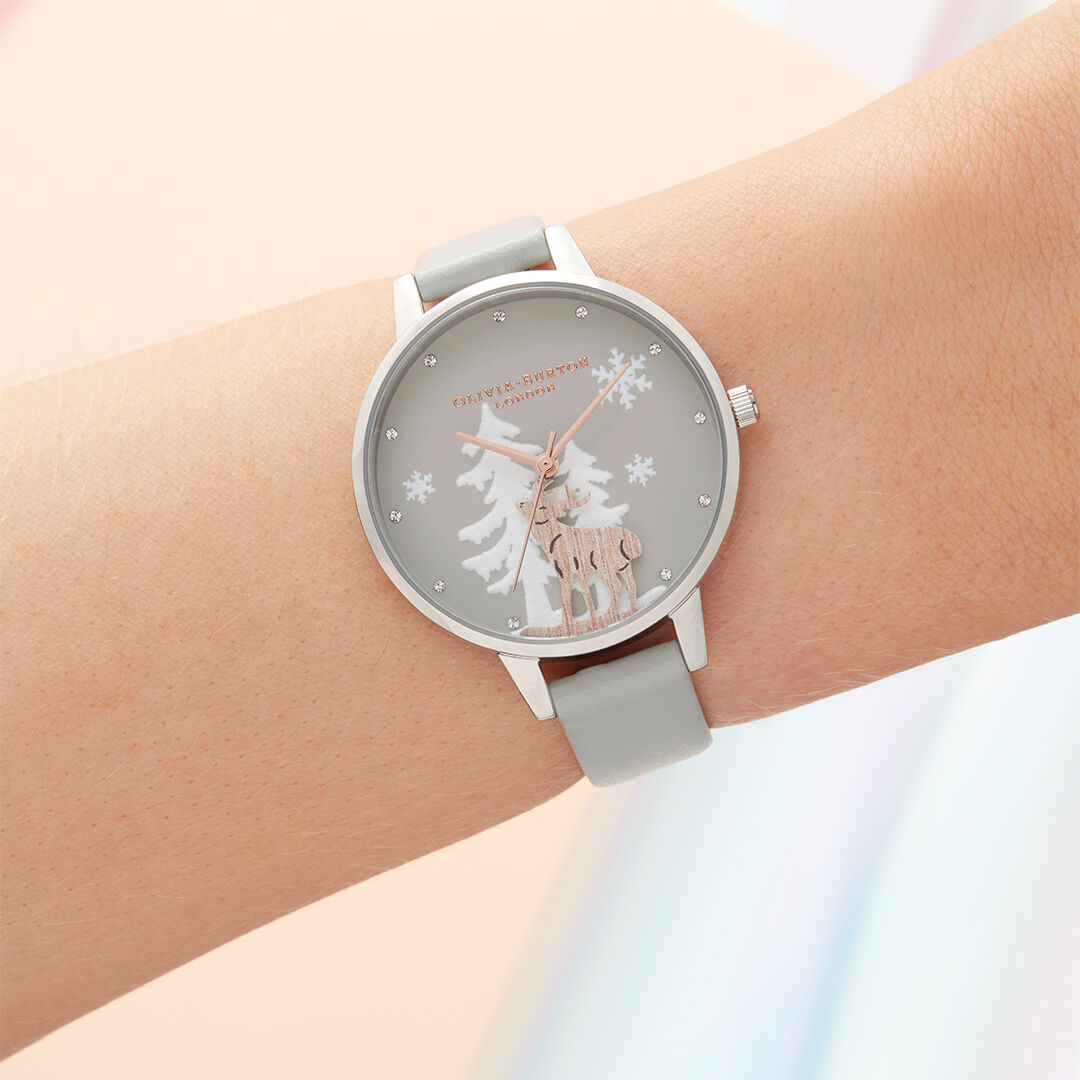 Olivia Burton Movado Company Store Winter Wonderland Vegan Grey Rose Gold Silver