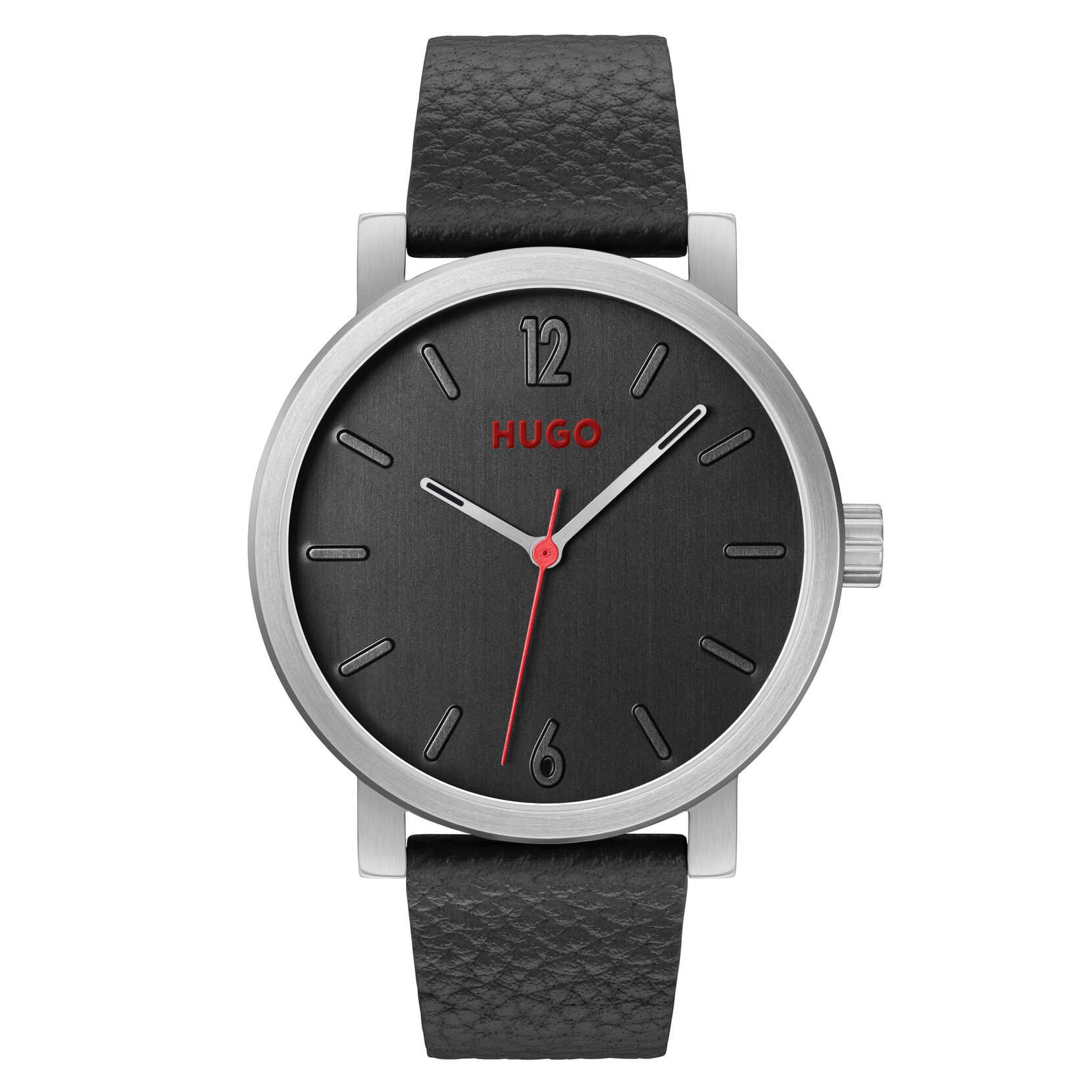 HUGO Men's #RASE Black Leather Watch