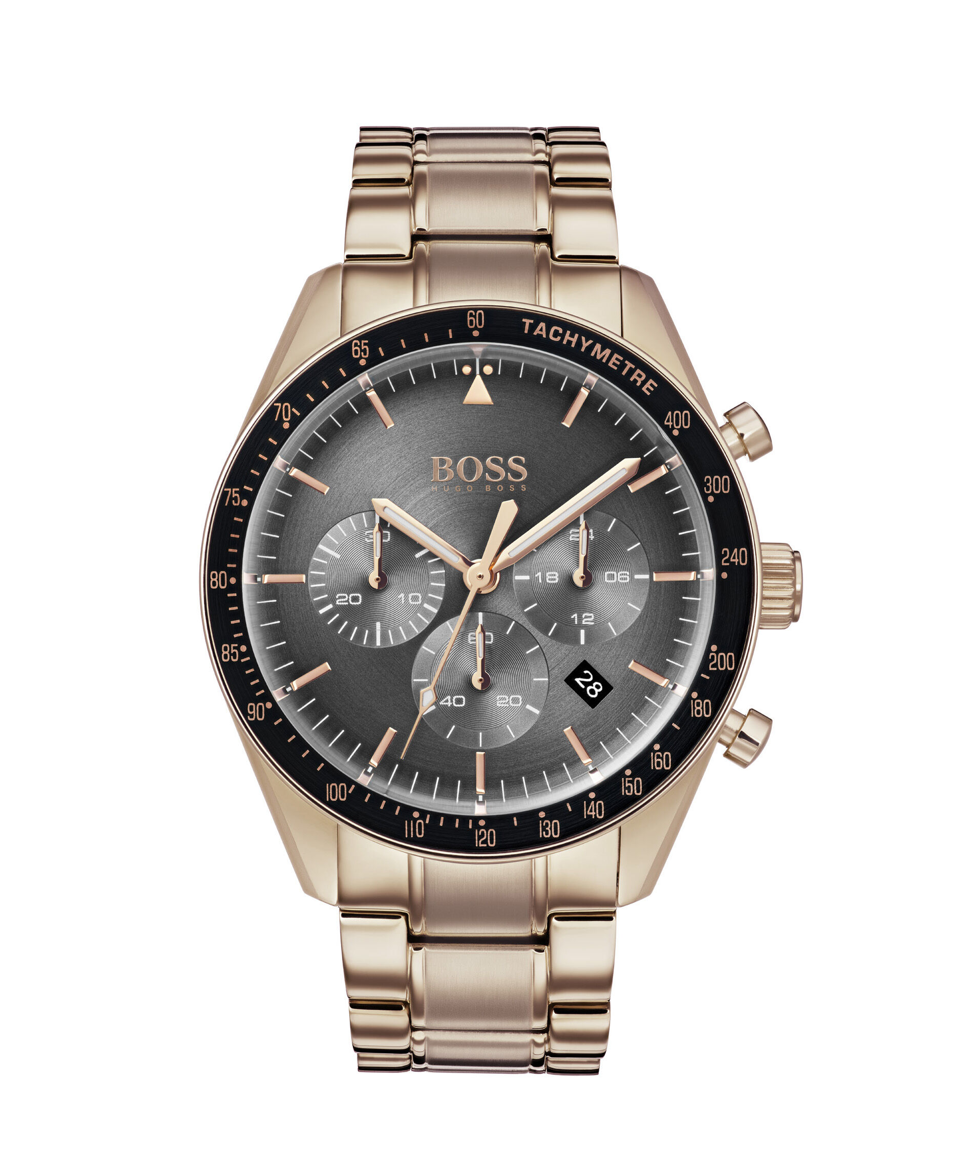 Hugo Boss Movado Company Store Trophy rose gold case and bracelet with grey dial