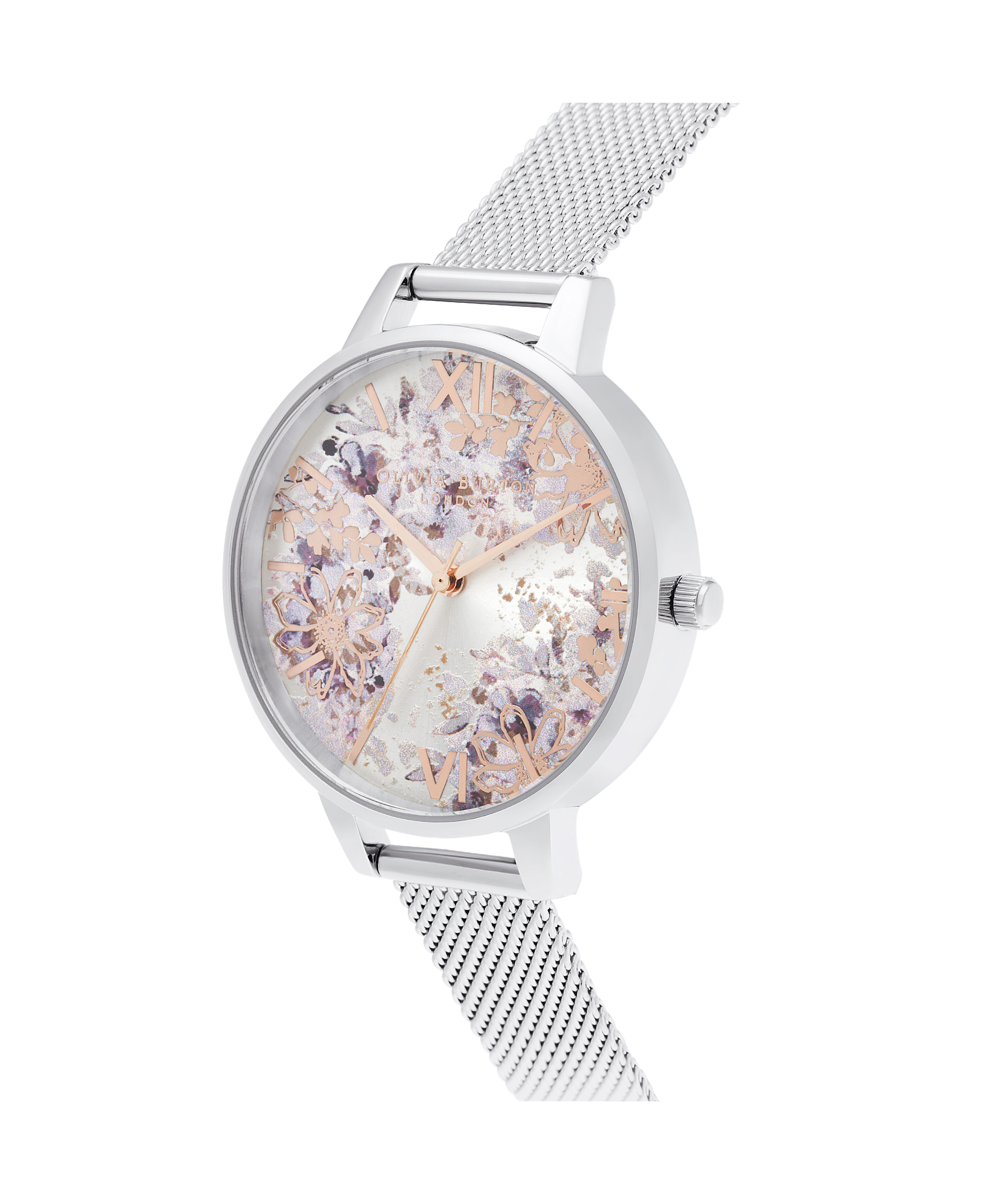Abstract florals rose gold mesh watch on sale