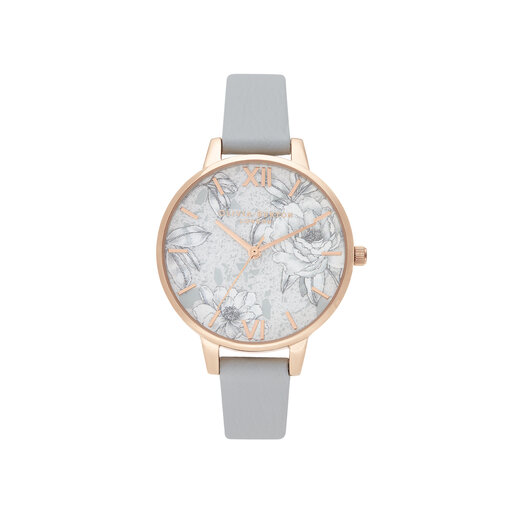 Terrazzo Florals Eco Light Grey & rose Gold