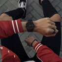 Black Leather Men's Watch, 45mm
