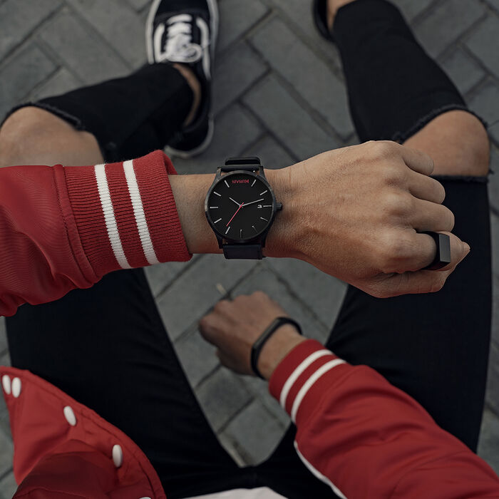 Black Leather Men's Watch, 45mm