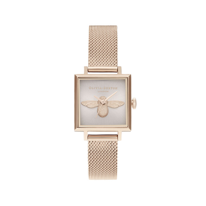Olivia Burton 3D Bee Square Dial Women's Watch, 22mm
