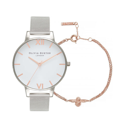 White Dial Rose Gold and Silver Mesh Women's Watch & Bracelet, 38mm