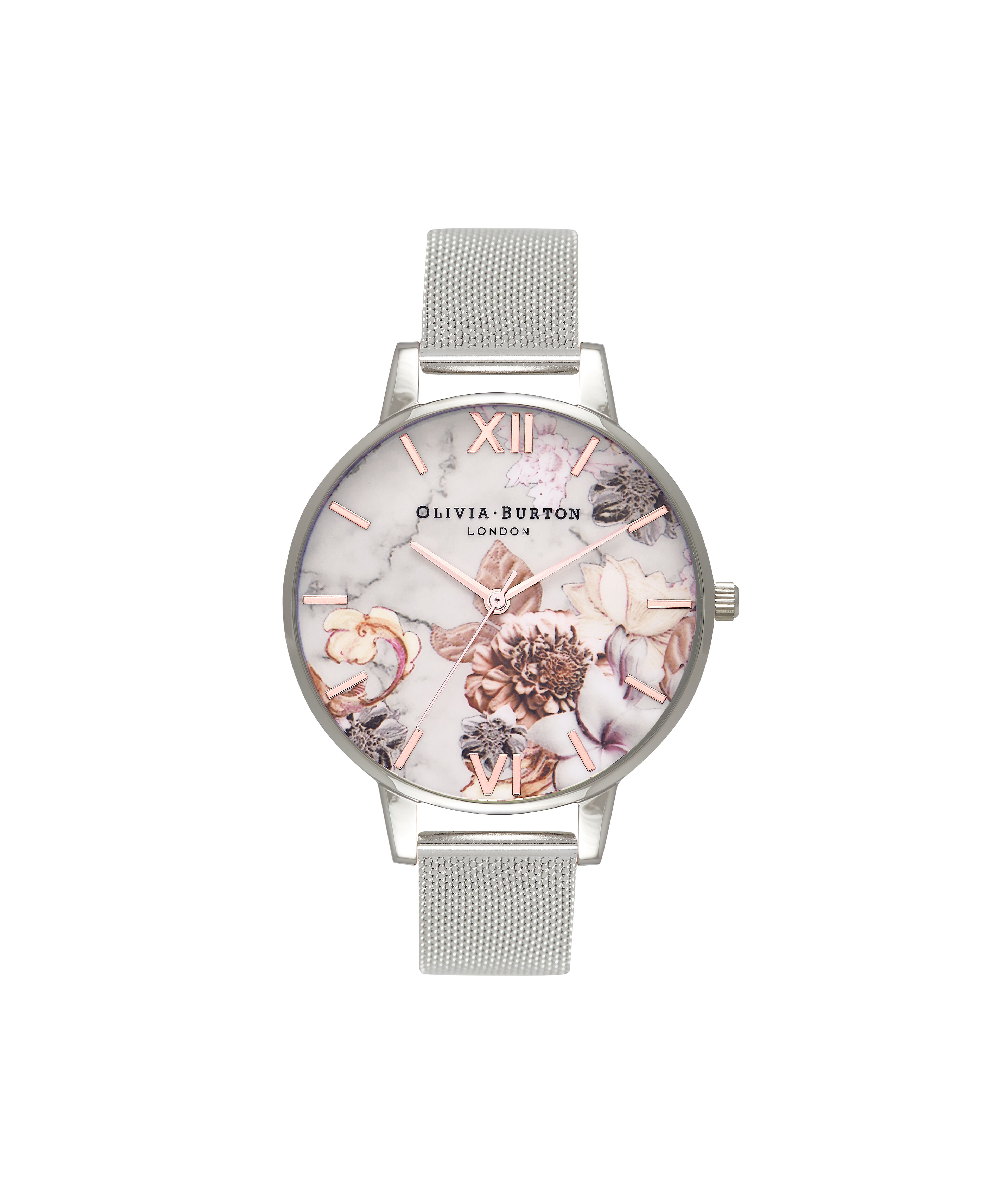Marble floral rose 2025 gold mesh watch